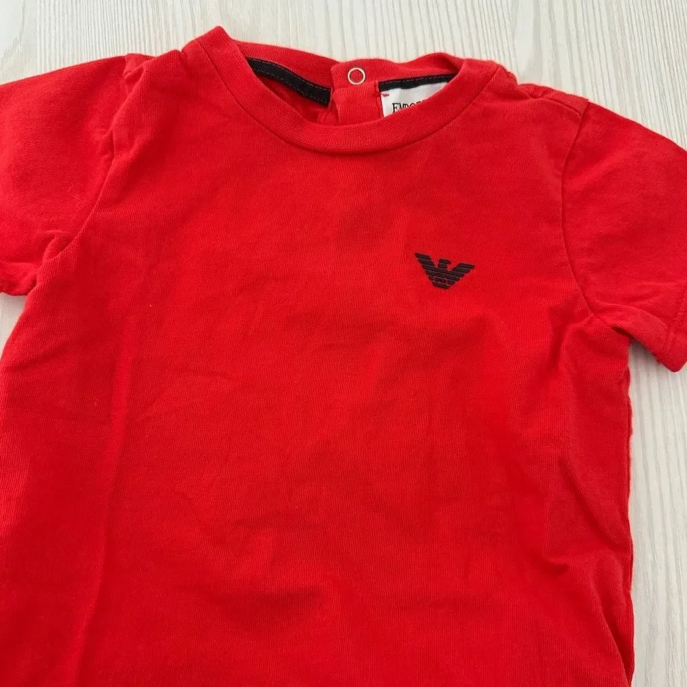 Emporio Armani complete outfit: stretch jeans and matching red short shi…